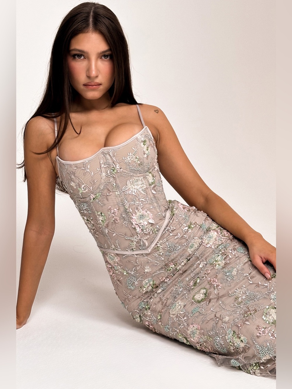 House of CB Naima Silver Embellished Beaded Corset Maxi Dress XS A-C NWOT - Picture 7 of 11